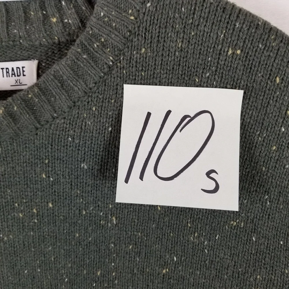 Line‎ of Trade Mens XL Green Donegal Fleck Wool Blend Sweater Elbow Patches